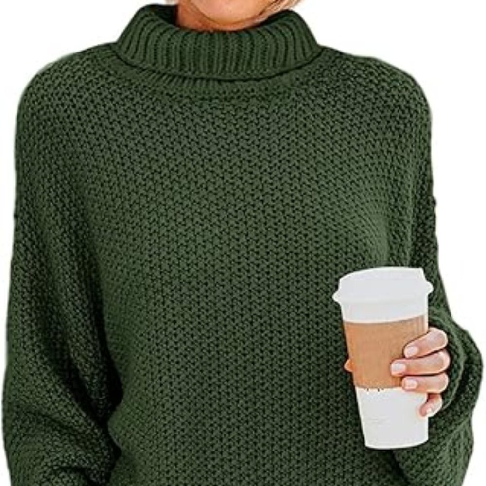 ZESICA Women's 2024 Fall Long Sleeve Turtleneck Casual Loose Chunky Knitted Pull